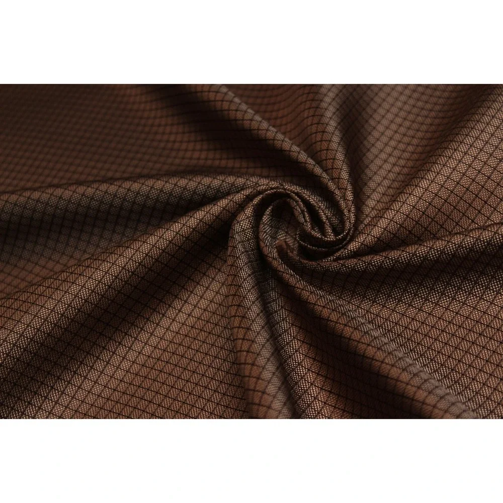 100% Silk Fabric Brown Plaid Check By The Half Yard Sewing Craft F333